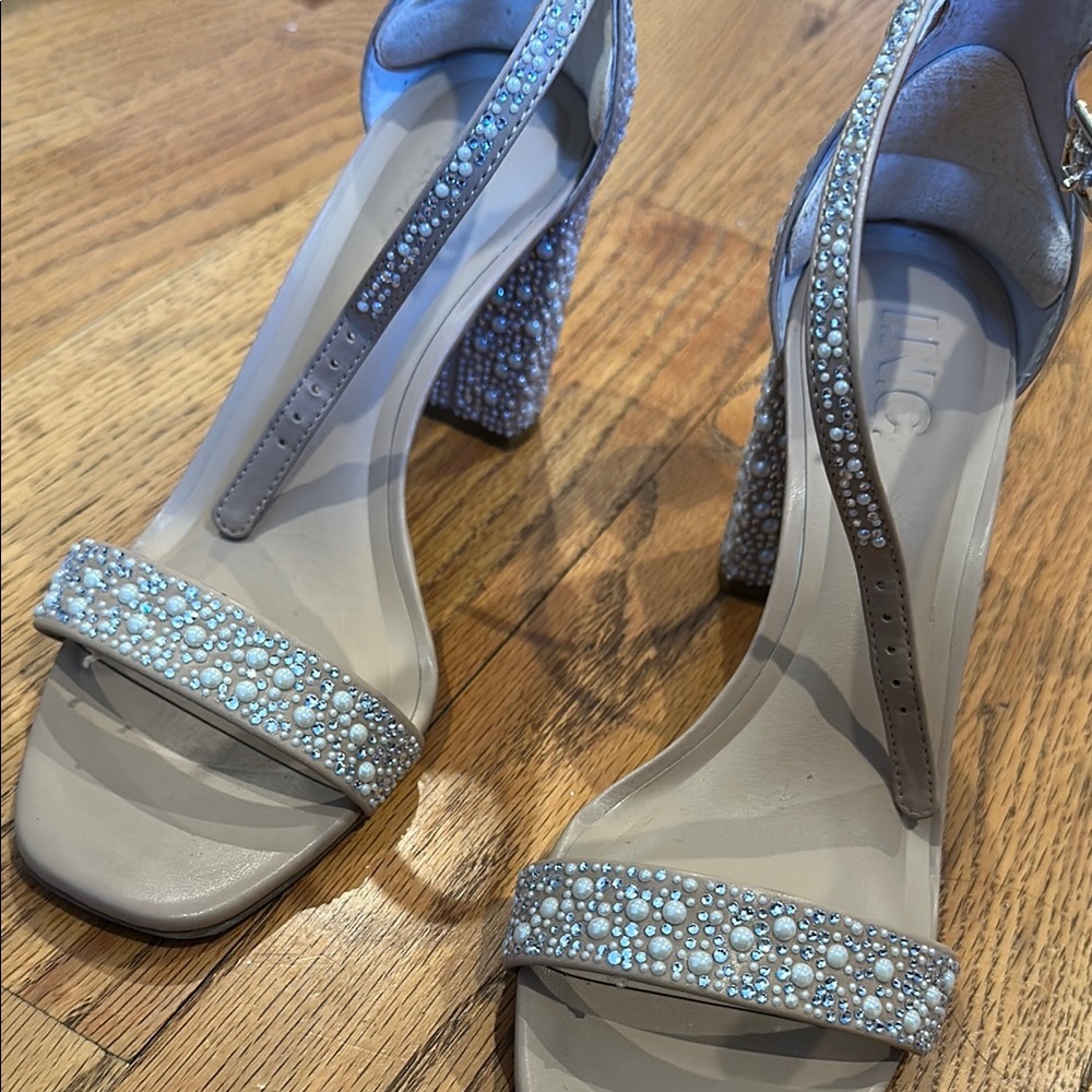 INC International Concepts Silver and White Heels with Sparkling Embellishments